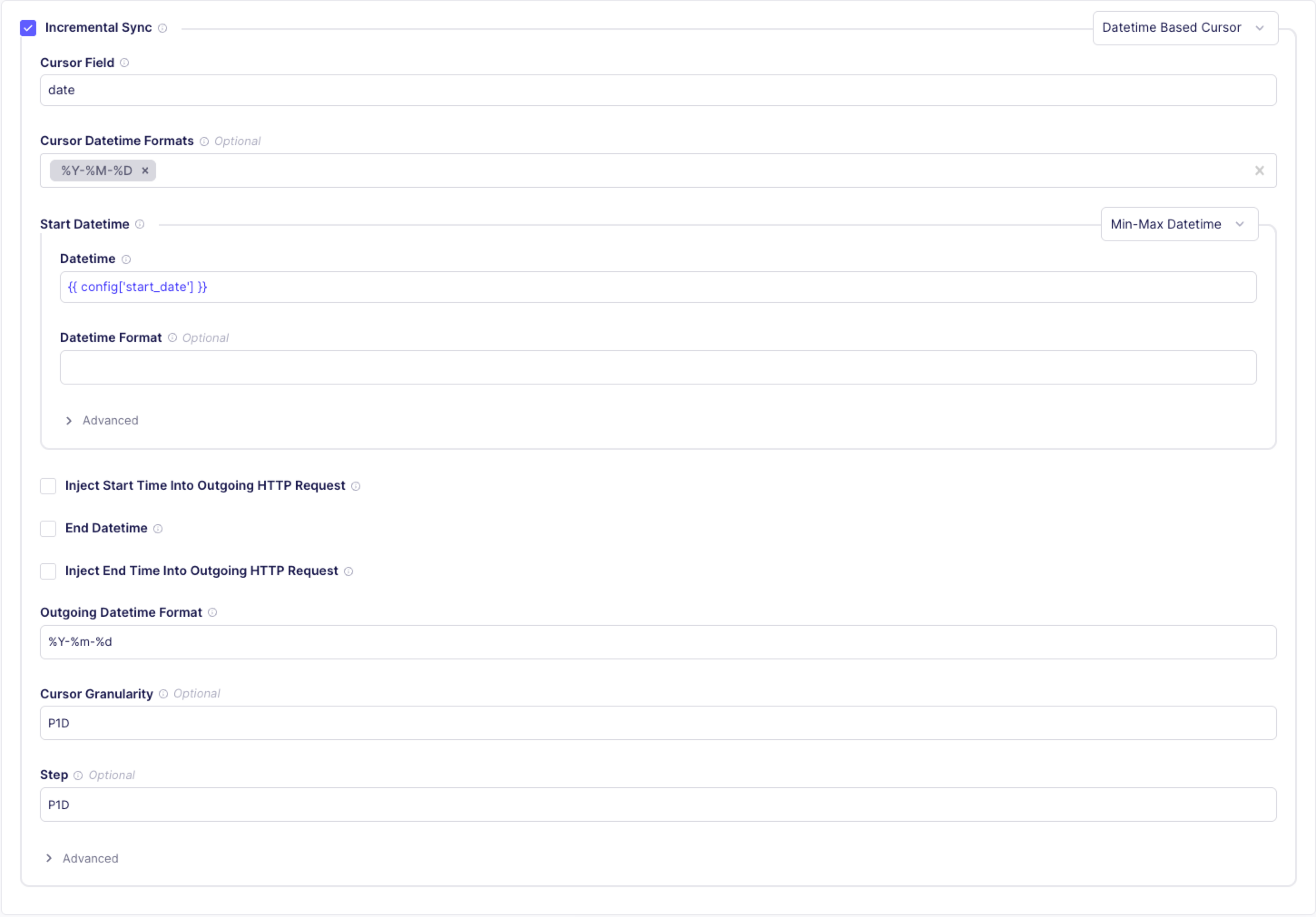 Incremental sync settings in the Connector Builder